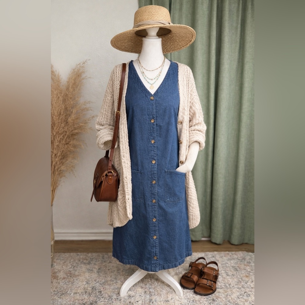 Westbound Denim Button-Front Midi Dress | Size Small